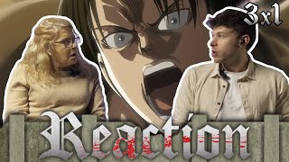 SHOWING MY MOM ATTACK ON TITAN  3x1  REACTION [upl. by Ttihw]