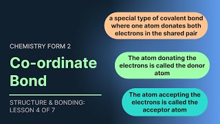 Coordinate Bond  Structure and Bonding Chemistry Form 2 Topic 3 Chemical Families Lesson 4 0f 7 [upl. by Novelia233]