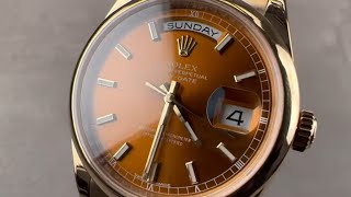 Rolex Day Date 36 Cognac Dial 118208 Rolex Watch Review [upl. by Nickolai414]