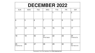 Printable December 2022 Calendar Templates with Holidays  Wiki Calendar [upl. by Naitirb]