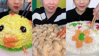 ASMR Eating Cream Cake by Chopsticks  Dessert Mukbang  Eating Show [upl. by Lindblad]