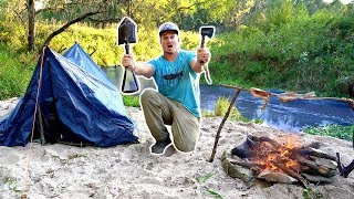 24hr Creekside CampingSurvival CHALLENGE NO FOOD or WATER [upl. by Barram]