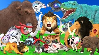 Giant Lion Tiger Fight Zombie Bulls Vs Dinosaur TRex Attack Cow Brown Bear Saved By Zombie Mammoth [upl. by Oly978]