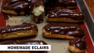 Easy Homemade Chocolate Eclairs Recipe [upl. by Nyliret]