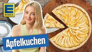 Apfelkuchen mit Quark  Einfaches Kuchenrezept mit Puderzucker [upl. by Priebe]