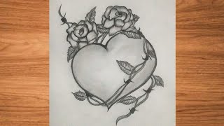 How to draw a heart with roses  Easy step by step drawing tutorial  Drawing 20 [upl. by Verner]