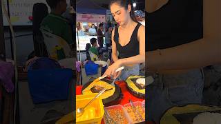 girl making an omelette with a pretty smile  Laos street food shorts [upl. by Ynaffital]