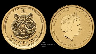 Australia 5 AUD 2010  120 oz 9999 Au BU  Lunar II  Tiger [upl. by Cully]