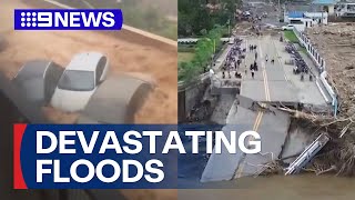 Parts of Spain again underwater weeks after devastating floods  9 News Australia [upl. by Nallaf]