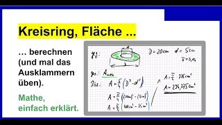 Kreisring Fläche berechnen und Ausklammern üben [upl. by Minardi]