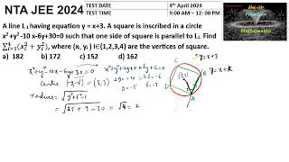 A line L1 having equation yx3 A square inscribed circle JEEMain2024session 24 April Shift 1 [upl. by Phiona384]