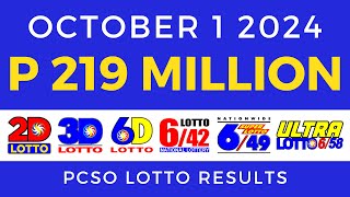 Lotto Result Today 9pm October 1 2024  PCSO Complete [upl. by Akoyn161]