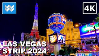 4K Las Vegas Strip at Night 2024 FULL Walking Tour Vlog amp Travel Guide  Treadmill Workout [upl. by Eiknarf352]