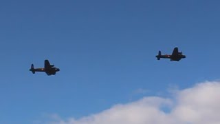 2 Lancaster bomber flypast at The Vintage by the Sea festival Morecambe Bay 2014 [upl. by Ahsiet]