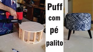 Puff redondo pé palito inclinado Upholstered stool with wooden foot [upl. by Crudden]