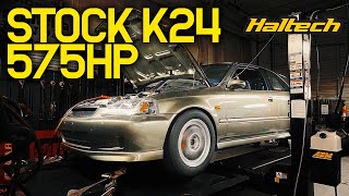 Stock K24 EK Hatch Makes 500 Easy On The Haltech Elite 1500 [upl. by Botsford]