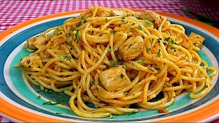 Cocina una deliciosa pasta en 10 minutosreceta fácil espaguetis con polloA mi manera [upl. by Nomsed]