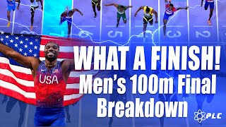 Men’s 100m Olympic Final Breakdown  WHAT A FINISH Noah Lyles Edges Field To Win Gold olympics [upl. by Ahsiem]