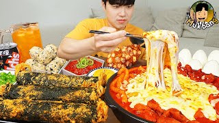 ASMR MUKBANG 직접 만든 대왕 가래떡 떡볶이 불닭볶음면 소세지 핫도그 먹방 amp 레시피 FIRE NOODLES AND Tteokbokki EATING SOUND [upl. by Bryn]