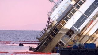 Costa Concordia Parbuckling  Complete TimeLapse  Zoomed View at Night Zeitraffer [upl. by Ettenrahs563]