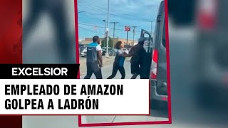 Empleado de Amazon golpea a ladrón que agredió a su compañera [upl. by Alekim]