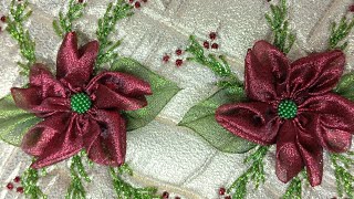 315 NOCHEBUENA DE LISTÓN HOW TO MAKE CHRISMASRIBBON FLOWERSDIY FABRIC FLOWERS [upl. by Yras360]