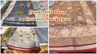 Tussar Silk Saree amp Exclusive Fancy Sarees Hand made sarees  Unbeatable Prices Avenue Road B’lore [upl. by Gelya]