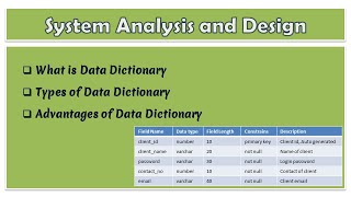 10  System Analysis and Design  What is Data Dictionary  Types of Data Dictionary amp Advantages [upl. by Farny]