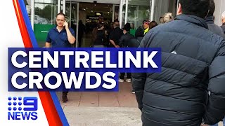 Coronavirus Crowds queue outside Centrelink as economic crisis worsens  Nine News Australia [upl. by Miehar]