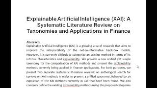 Explainable Artificial Intelligence XAI A Systematic Literature Review on Taxonomies and Application [upl. by Orpheus]