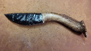 662020 Mounting a Rainbow Obsidian Knife Blade to an Antler Handle [upl. by Hwang]