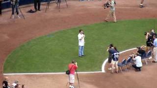 Anson Williams quotPotsie Weberquot singing the National Anthem at Brewers game [upl. by Nagap]