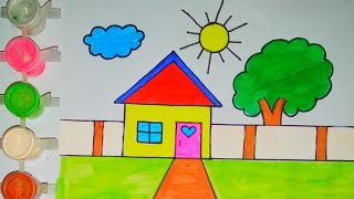 House Scenery Drawing 🏡🏡 Ghar ka Chitra Easy to drawing and Painting [upl. by Harold]