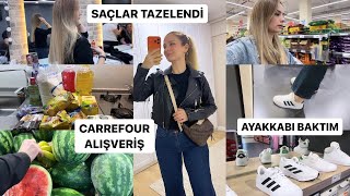 2400 TL’YE İSTEDİĞİM GİBİYDİ👍KERATİN BAKIM SAÇ KESİM VE DİP BOYA👍EŞİMLE CARREFOUR ALIŞVERİŞİ☺️vlog [upl. by Dietsche]