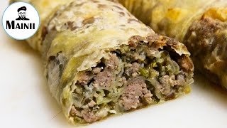 Fleischstrudel selber machen  Hackfleisch Strudel Rezept  Mainii [upl. by Moonier]