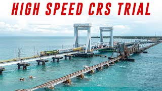 CRS Inspection  High Speed Train Trial and Bridge Lifting on New Pamban Bridge [upl. by Kcirdahc]