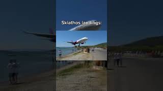 Skiathos airport landings 😈 aviation skiathoslandings skiathos landing wizzair lowlanding [upl. by Kissie708]