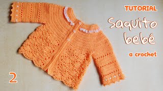 Como tejer un saquito jersey chambrita chaleco para bebe a crochet gancho 23 [upl. by Schumer]