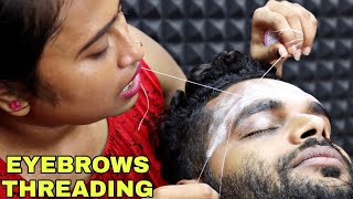 ASMR EYEBROWS THREADING BY BARBER GIRL PAKHI  INDIAN FEMALE BARBER [upl. by Ruelu]