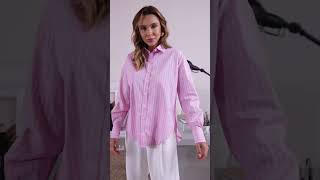 Camisa Feminina Cleo Oversize Listrada Azul  Camisaria Milani [upl. by Arrad]