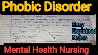 Notes Of Phobic Disorder in Mental Health Nursing Psychiatric in Hindi [upl. by Primaveria855]