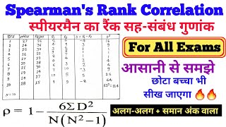 सहसंबंध गुणांक ज्ञात करना  Rank Correlation  Rank Correlation in Hindi  Spearmans Correlation [upl. by Bilat]