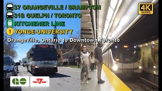 TTC GO Transit POV Walk Orangeville Ontario to Downtown Toronto Via Brampton GO Station [upl. by Sylvie]