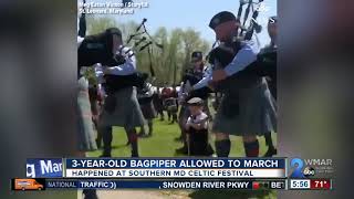 3yearold bagpipers dream comes after marching in South Maryland Celtic Festival [upl. by Aramac]