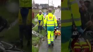 💥 HUGE CRASH That’s one wet road ⛈️ cycling roadrace HomeofCycling peloton GPMonsere [upl. by Mahon]