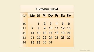 Kalender Oktober 2024 [upl. by Lovash]