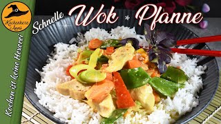 Schnelle Wok Pfanne mit Gemüse Reis und Huhn [upl. by Adest]