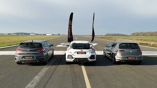 DRAG RACE HONDA CIVIC TYPE R VS GOLF R VS HYUNDAI i30N [upl. by Waterer190]