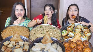 Spicy Garlic Maggi Dahi Golgappa Paneer Momos Samosa Spring Roll Chow Mein Eating Challenge [upl. by Acina]