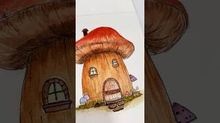 Mushrooms House🍄‍🟫🍄‍🟫 art watercolour drawing watercolor watercolorpainting painting [upl. by Enirahtak]